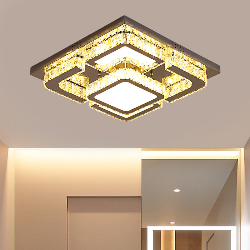 Square Bedroom Ceiling Light Modern Clear Rectangular-Cut Crystals Stainless-Steel LED Semi Light Fixture Stainless-Steel Clearhalo 'Ceiling Lights' 'Close To Ceiling Lights' 'Close to ceiling' 'Semi-flushmount' Lighting' 1426591