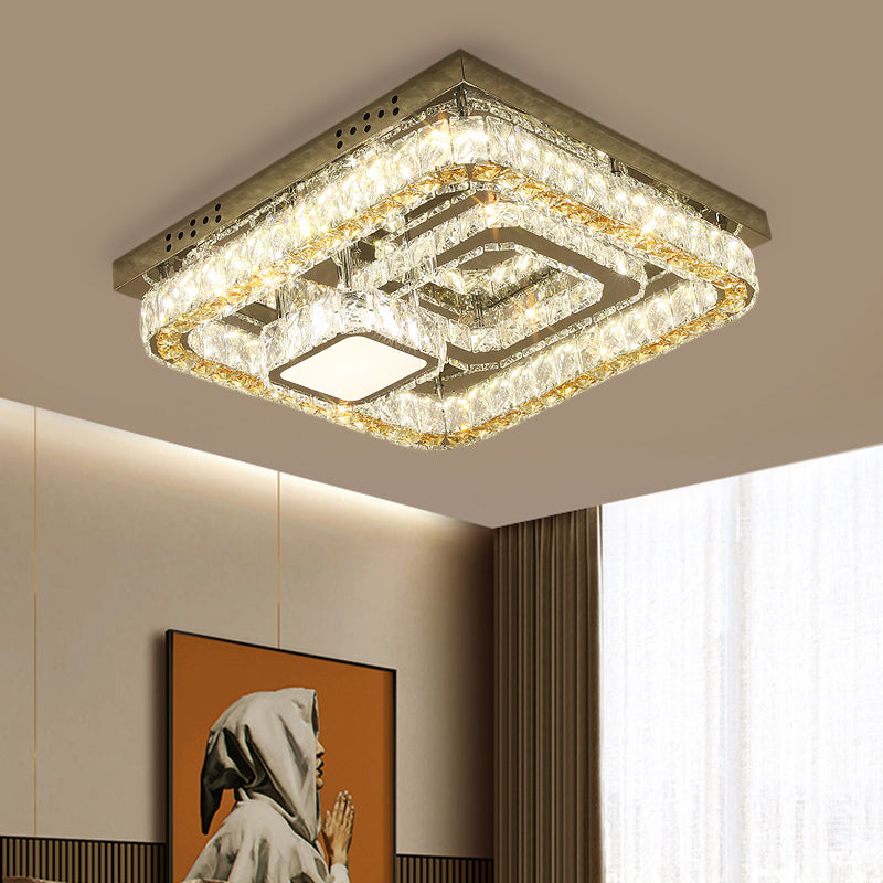 Clear Cut Crystal Blocks Square Semi Flush Contemporary Sleeping Room LED Ceiling Lighting in Stainless-Steel Stainless-Steel Clearhalo 'Ceiling Lights' 'Close To Ceiling Lights' 'Close to ceiling' 'Semi-flushmount' Lighting' 1426595