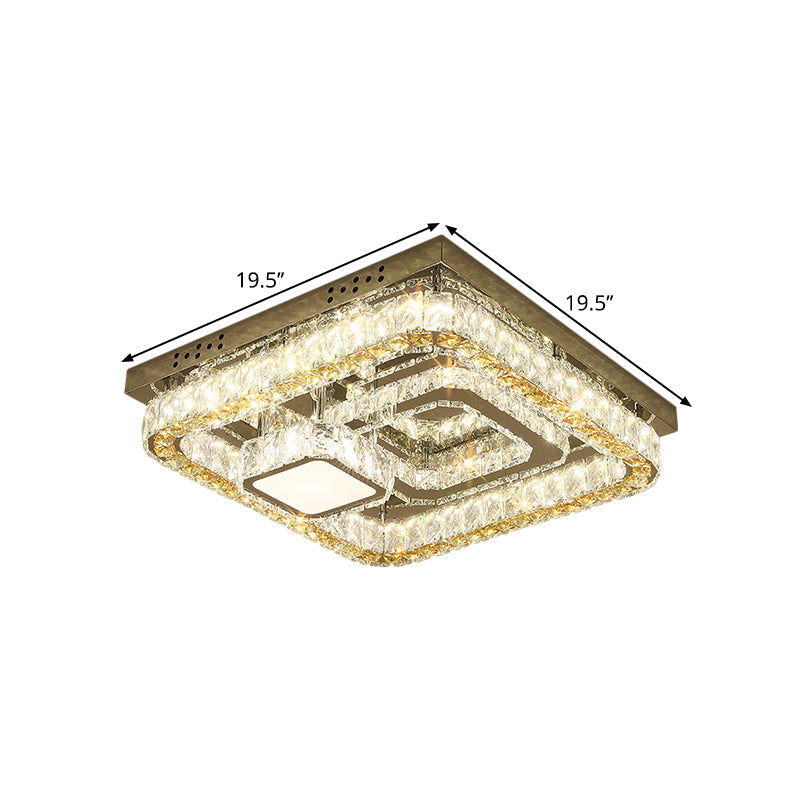 Clear Cut Crystal Blocks Square Semi Flush Contemporary Sleeping Room LED Ceiling Lighting in Stainless-Steel Clearhalo 'Ceiling Lights' 'Close To Ceiling Lights' 'Close to ceiling' 'Semi-flushmount' Lighting' 1426598