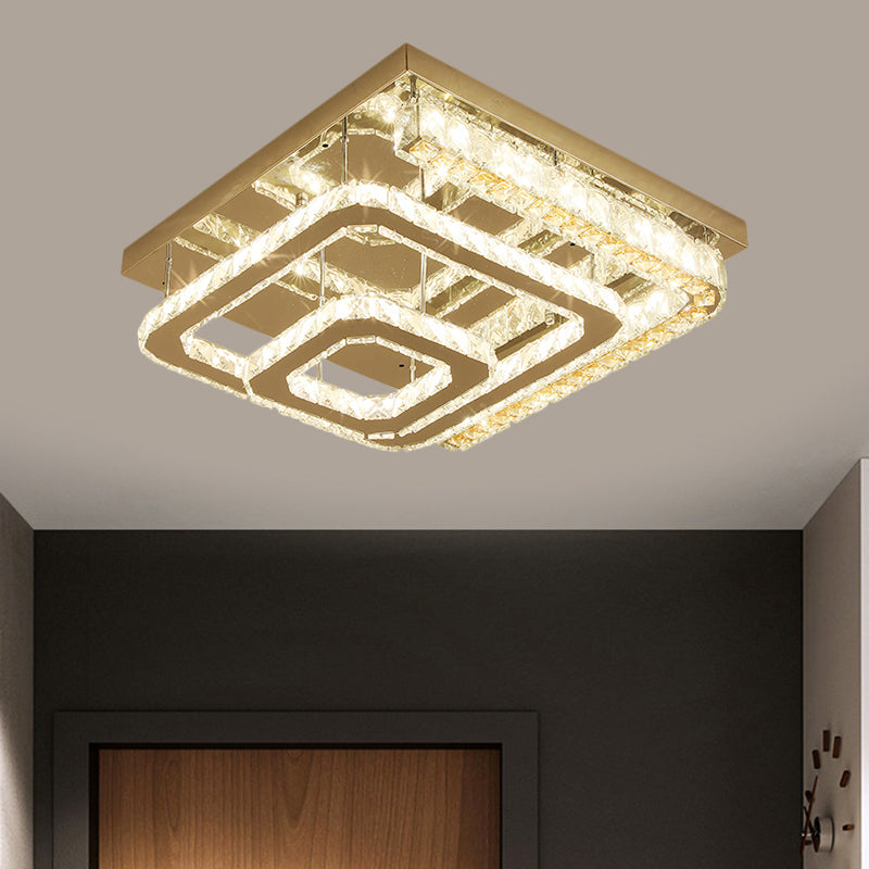 Stainless-Steel Square Ceiling Light Modern Clear Cut Crystal Blocks LED Bedchamber Semi-Flush Mount Stainless-Steel Clearhalo 'Ceiling Lights' 'Close To Ceiling Lights' 'Close to ceiling' 'Semi-flushmount' Lighting' 1426649