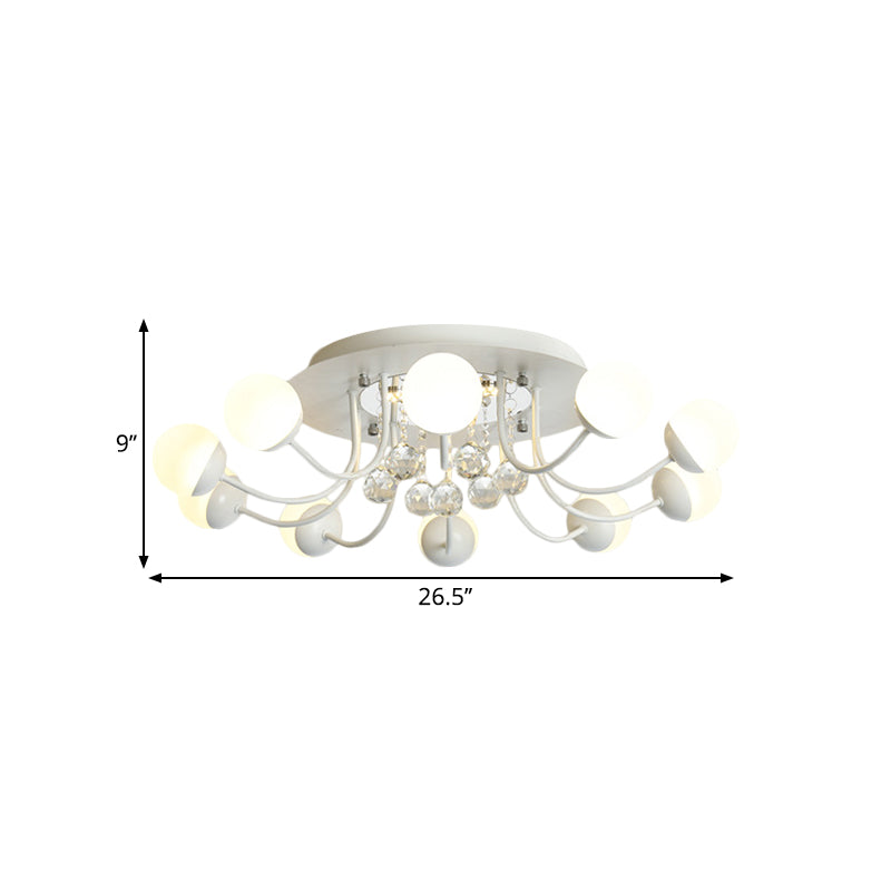 Sphere Hand-Cut Crystal Ceiling Fixture Modern 10/12-Head Black/White Flush Mount Lighting for Parlor in Warm/White Light Clearhalo 'Ceiling Lights' 'Close To Ceiling Lights' 'Close to ceiling' 'Flush mount' Lighting' 1427017