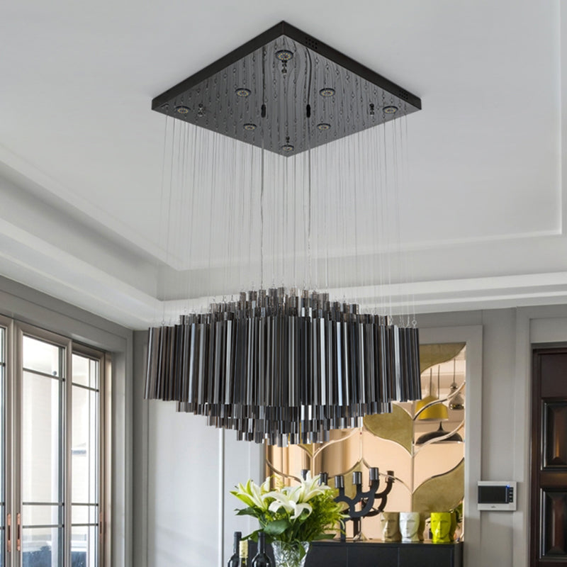 Black Hexagon Multi Ceiling Light Modern Style LED Crystal Bar Hanging Lighting for Dining Room Clearhalo 'Ceiling Lights' 'Modern Pendants' 'Modern' 'Pendant Lights' 'Pendants' Lighting' 1427354