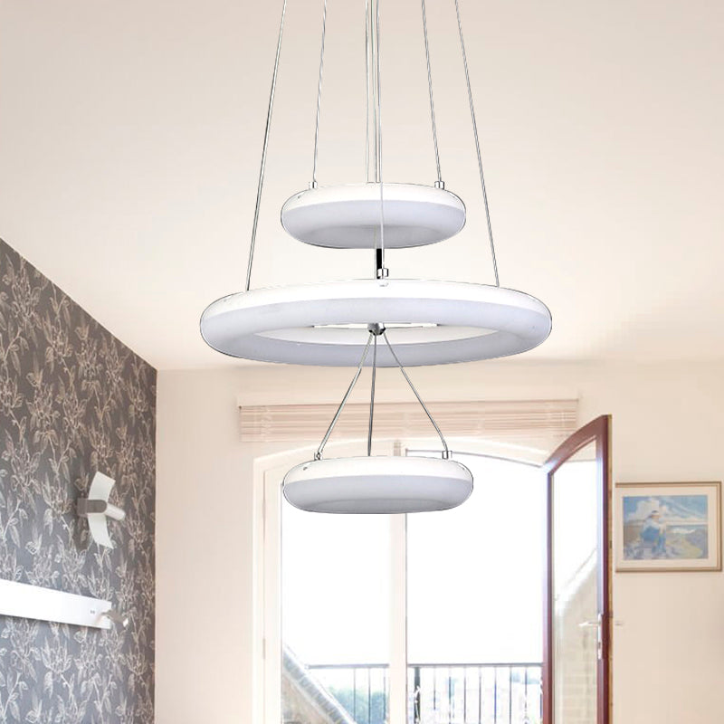 White Donut Suspension Pendant Minimalist LED 3 Lights Acrylic Chandelier Lighting Fixture White Clearhalo 'Ceiling Lights' 'Chandeliers' 'Modern Chandeliers' 'Modern' Lighting' 142775