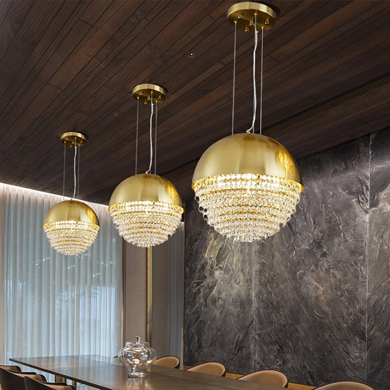 Gold Dome LED Pendant Light Fixture Modern Beveled Crystal Suspension Lighting for Dining Room Gold Clearhalo 'Ceiling Lights' 'Modern Pendants' 'Modern' 'Pendant Lights' 'Pendants' Lighting' 1430910