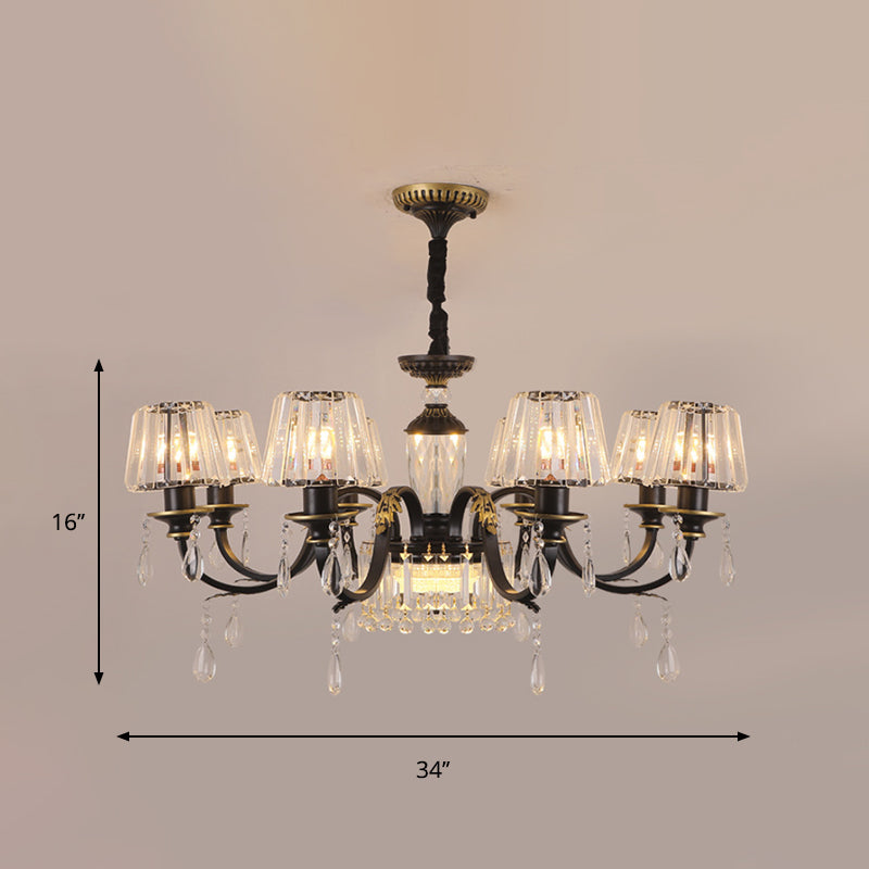 Traditional Cone Down Lighting 6/8 Heads Clear Crystal Glass Chandelier Light Fixture in Black with Droplet Clearhalo 'Ceiling Lights' 'Chandeliers' Lighting' options 1430926