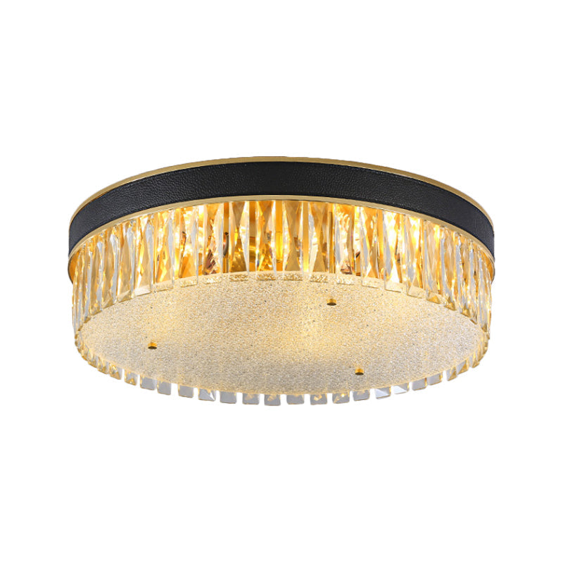 Rectangle-Cut Crystal Drum Flush Light Contemporary 3/4 Heads Gold Ceiling Flush Mount, 12