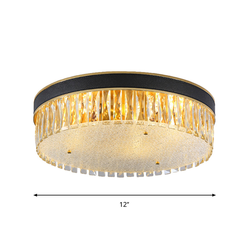 Rectangle-Cut Crystal Drum Flush Light Contemporary 3/4 Heads Gold Ceiling Flush Mount, 12