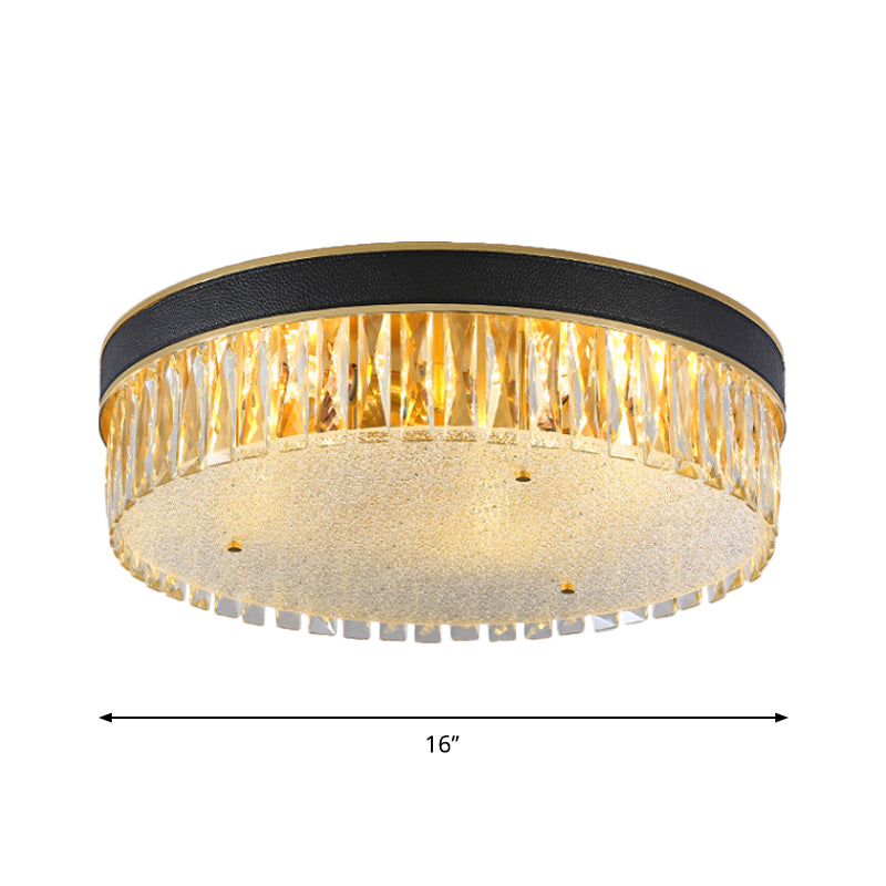 Rectangle-Cut Crystal Drum Flush Light Contemporary 3/4 Heads Gold Ceiling Flush Mount, 12