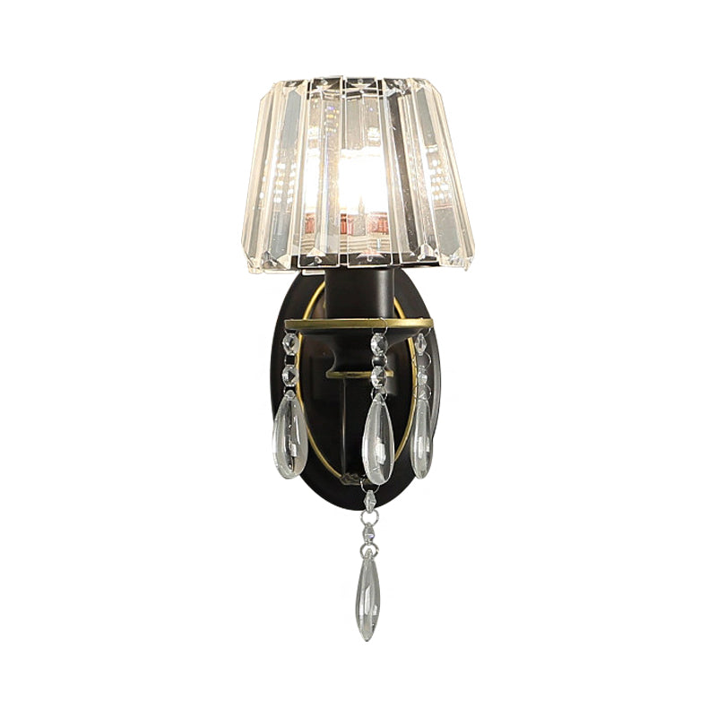 Contemporary 1/2-Head Wall Lamp with Crystal Prisms Shade Black Conical Wall Light Fixture Clearhalo 'Wall Lamps & Sconces' 'Wall Lights' Lighting' 1431102