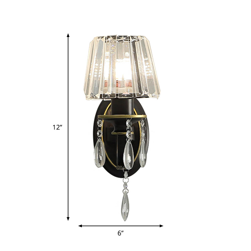 Contemporary 1/2-Head Wall Lamp with Crystal Prisms Shade Black Conical Wall Light Fixture Clearhalo 'Wall Lamps & Sconces' 'Wall Lights' Lighting' 1431103