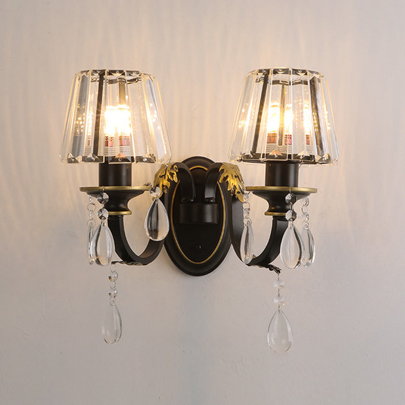 Contemporary 1/2-Head Wall Lamp with Crystal Prisms Shade Black Conical Wall Light Fixture Clearhalo 'Wall Lamps & Sconces' 'Wall Lights' Lighting' 1431106