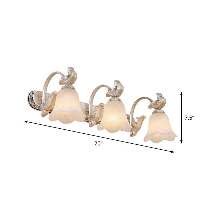 Light Brown 2/3-Head Wall Sconce Traditional Ribbed Opal Glass Blossom Vanity Fixture with Arched Arm Clearhalo 'Vanity Lights' 'Wall Lights' Lighting' 1431150