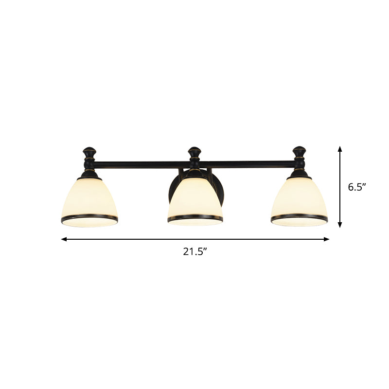 Milky Glass Black Vanity Sconce Tapered 2/3 Lights Retro Style Wall Lighting Idea for Shower Room Clearhalo 'Vanity Lights' 'Wall Lights' Lighting' 1431159