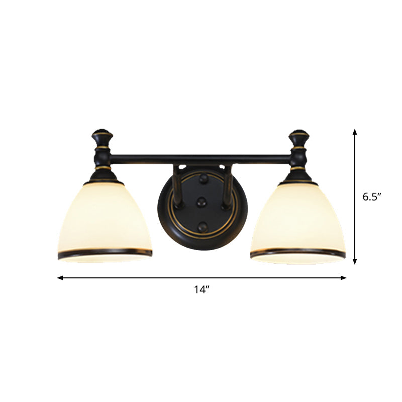 Milky Glass Black Vanity Sconce Tapered 2/3 Lights Retro Style Wall Lighting Idea for Shower Room Clearhalo 'Vanity Lights' 'Wall Lights' Lighting' 1431164