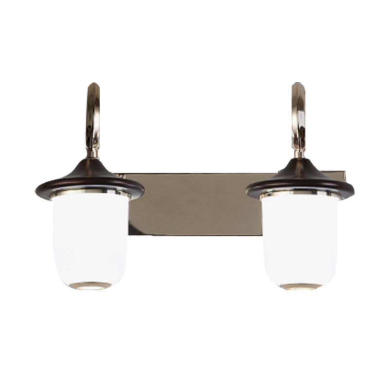 Classic Cylinder Wall Mount Lamp 2/3 Bulbs White Glass Vanity Mirror Light with Scroll Arm in Black Clearhalo 'Vanity Lights' 'Wall Lights' Lighting' 1431171