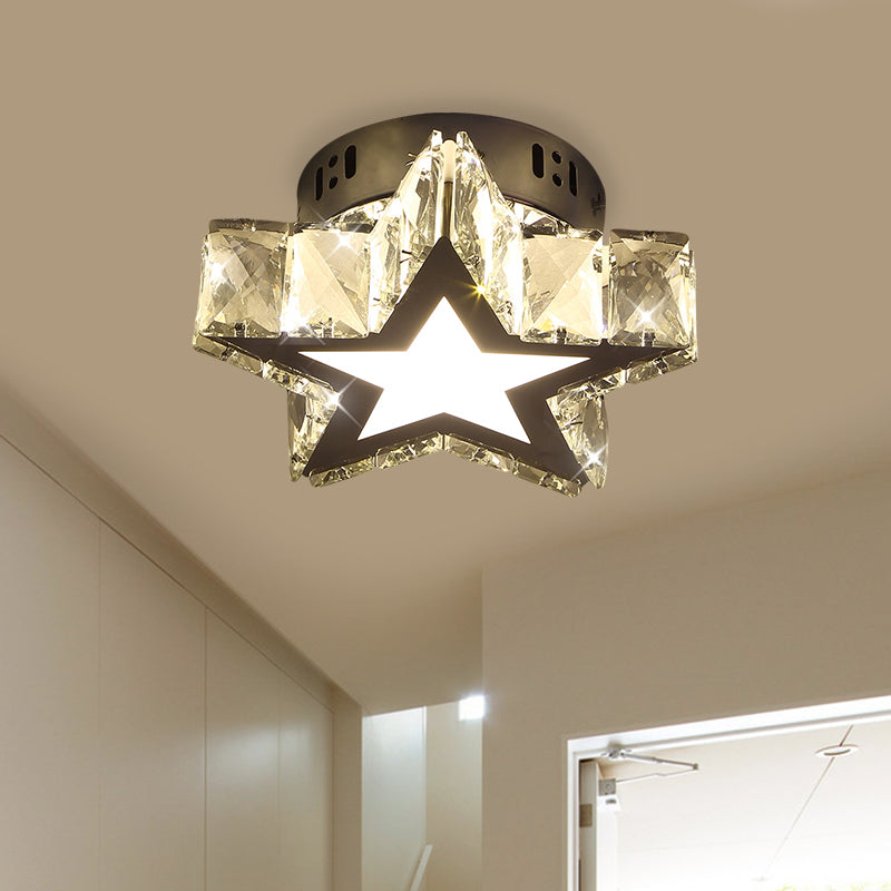 LED Hallway Flush Light Fixture Modern Chrome Close to Ceiling Lighting with Star/Loving Heart Crystal Prisms Shade Chrome Star Clearhalo 'Ceiling Lights' 'Close To Ceiling Lights' 'Close to ceiling' 'Flush mount' Lighting' 1431355