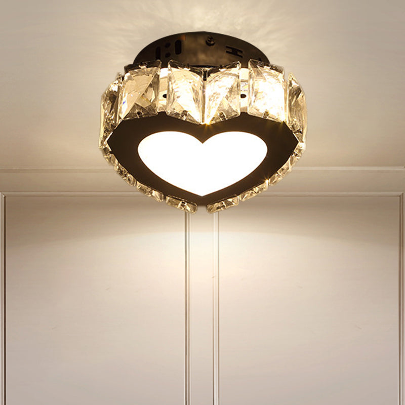 LED Hallway Flush Light Fixture Modern Chrome Close to Ceiling Lighting with Star/Loving Heart Crystal Prisms Shade Chrome Loving Heart Clearhalo 'Ceiling Lights' 'Close To Ceiling Lights' 'Close to ceiling' 'Flush mount' Lighting' 1431359