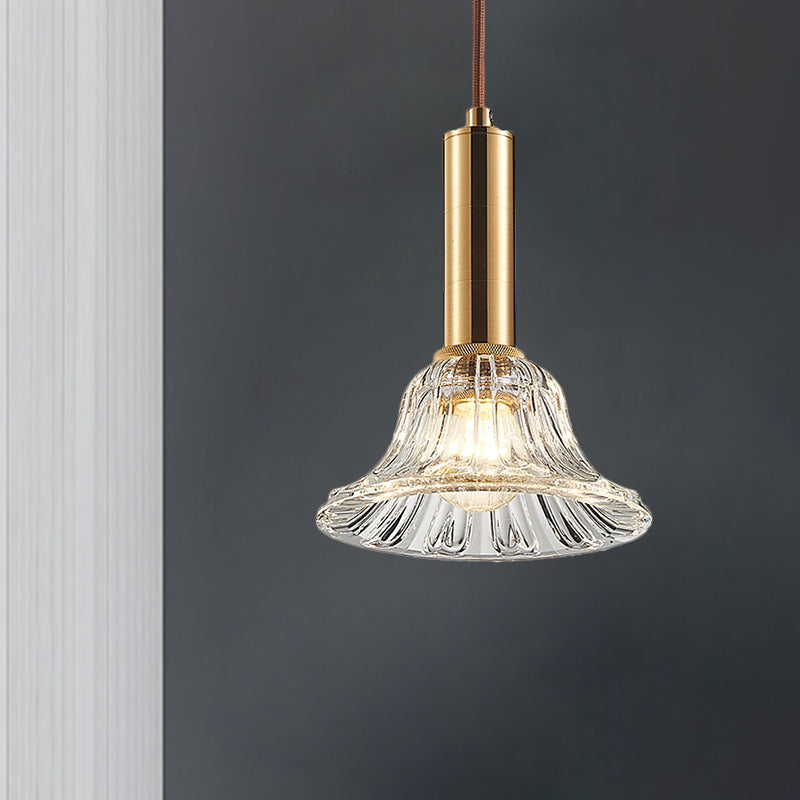 Bell Pendant Light Fixture Modern Style Clear/Smoke Gray/Cognac Crystal 1 Bulb Gold Down Lighting Clear Clearhalo 'Ceiling Lights' 'Modern Pendants' 'Modern' 'Pendant Lights' 'Pendants' Lighting' 1431793