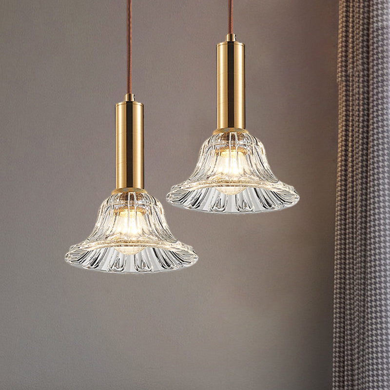 Bell Pendant Light Fixture Modern Style Clear/Smoke Gray/Cognac Crystal 1 Bulb Gold Down Lighting Clearhalo 'Ceiling Lights' 'Modern Pendants' 'Modern' 'Pendant Lights' 'Pendants' Lighting' 1431795