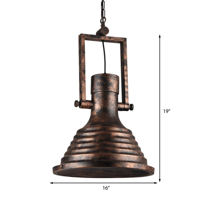 Bronze/Rust/Chrome Finish 1 Head Pendant Lamp Industrial Metallic cone Hanging Ceiling Light, 14