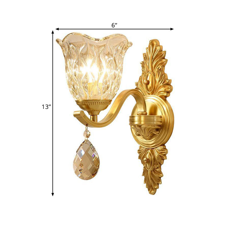 Blown Glass Bellflower Wall Light Mid-Century 1-Light Dining Room Sconce Lighting in Brass Clearhalo 'Wall Lamps & Sconces' 'Wall Lights' Lighting' 1432503