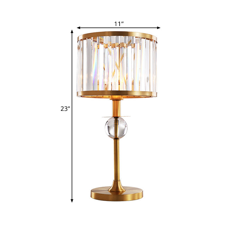 Brass 1 Head Night Table Light Post-Modern Prismatic Crystal Drum Shade Nightstand Lamp Clearhalo 'Lamps' 'Table Lamps' Lighting' 1432612