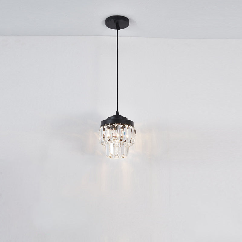 2 Tiers Crystal Pendant Light Modern 1 Bulb Corridor Ceiling Suspension Lamp in Black/Gold Clearhalo 'Ceiling Lights' 'Modern Pendants' 'Modern' 'Pendant Lights' 'Pendants' Lighting' 1432622