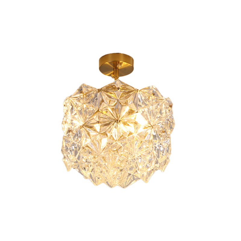 Gold Canopy 3 Bulbs Semi Flush Light Contemporary Hexagon-Shape Crystals Sphere Ceiling Mount Clearhalo 'Ceiling Lights' 'Close To Ceiling Lights' 'Close to ceiling' 'Semi-flushmount' Lighting' 1432838