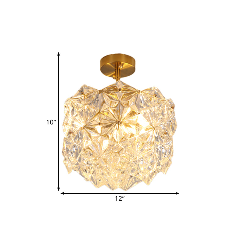 Gold Canopy 3 Bulbs Semi Flush Light Contemporary Hexagon-Shape Crystals Sphere Ceiling Mount Clearhalo 'Ceiling Lights' 'Close To Ceiling Lights' 'Close to ceiling' 'Semi-flushmount' Lighting' 1432839