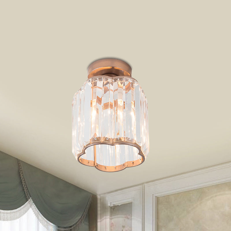 1 Head Plum Blossom Shade Semi Flush Light Contemporary Gold Canopy Clear Crystal Ceiling Flush Mount Gold Clearhalo 'Ceiling Lights' 'Close To Ceiling Lights' 'Close to ceiling' 'Semi-flushmount' Lighting' 1432844