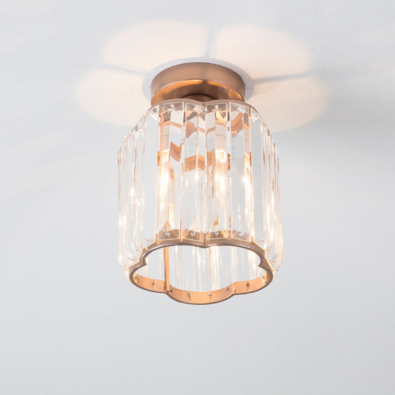 1 Head Plum Blossom Shade Semi Flush Light Contemporary Gold Canopy Clear Crystal Ceiling Flush Mount Clearhalo 'Ceiling Lights' 'Close To Ceiling Lights' 'Close to ceiling' 'Semi-flushmount' Lighting' 1432846