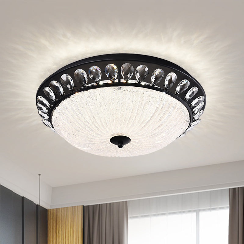 Bowl Bedroom Ceiling Light Modern Crystal Raindrops Black Canopy LED Flushmount Lighting Clearhalo 'Ceiling Lights' 'Close To Ceiling Lights' 'Close to ceiling' 'Flush mount' Lighting' 1432865