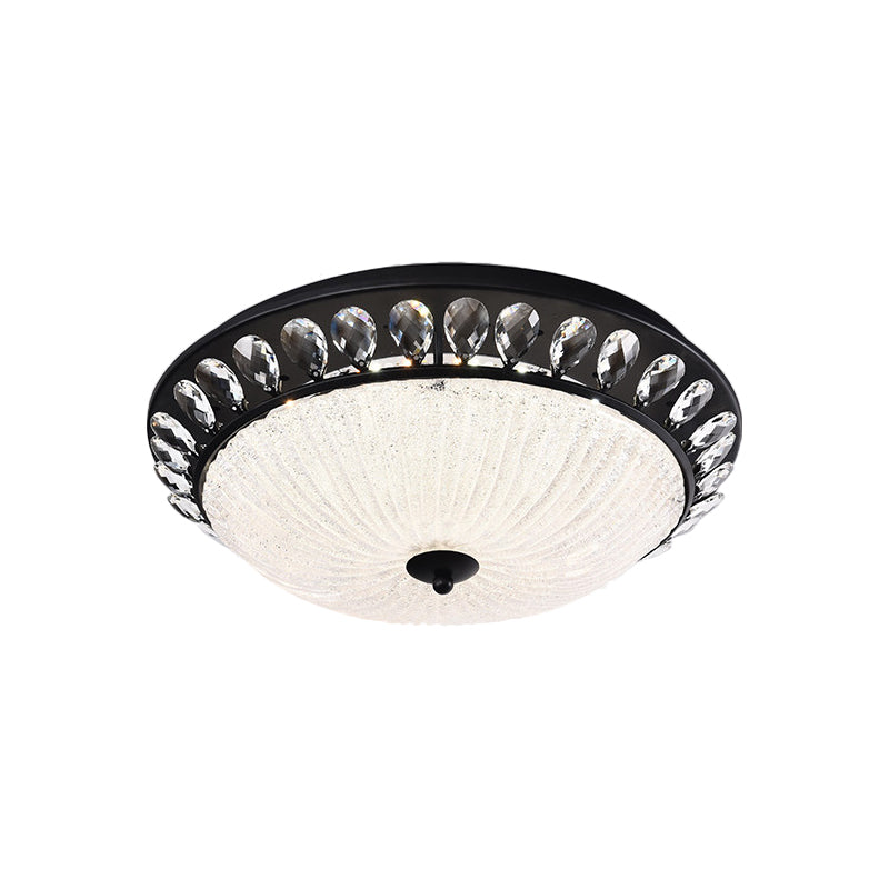 Bowl Bedroom Ceiling Light Modern Crystal Raindrops Black Canopy LED Flushmount Lighting Clearhalo 'Ceiling Lights' 'Close To Ceiling Lights' 'Close to ceiling' 'Flush mount' Lighting' 1432866