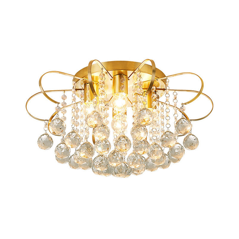 4 Heads Swirled Arm Semi Flush Light Contemporary Gold Metal Ceiling Lamp with Clear Crystal Orbs and Rods Clearhalo 'Ceiling Lights' 'Close To Ceiling Lights' 'Close to ceiling' 'Semi-flushmount' Lighting' 1432874