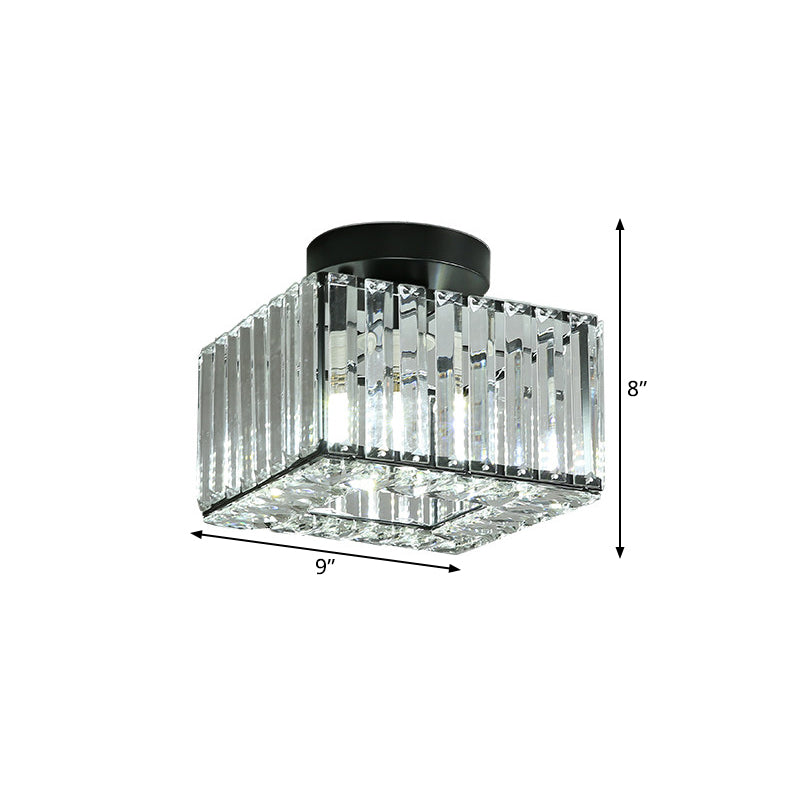 Round/Square Shade Porch Flush Light Fixture Modern Clear Faceted Crystals 1 Head Black Canopy Ceiling Lamp Clearhalo 'Ceiling Lights' 'Close To Ceiling Lights' 'Close to ceiling' 'Flush mount' Lighting' 1432910