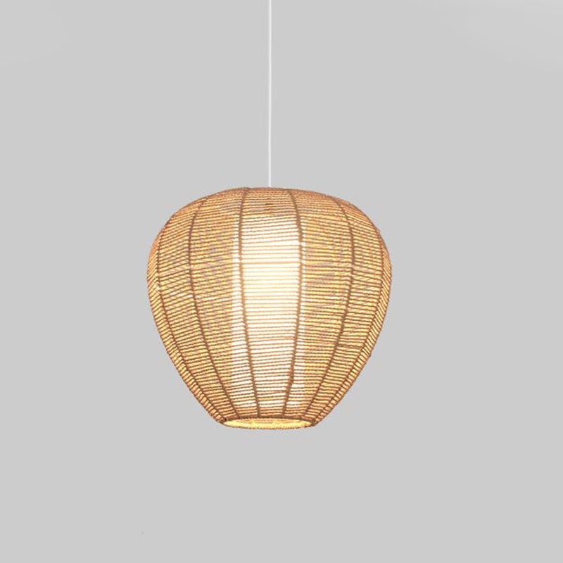 Rope Drum/Teardrop Ceiling Lamp Modern 1 Bulb Hanging Pendant Light in Wood for Living Room Clearhalo 'Ceiling Lights' 'Pendant Lights' 'Pendants' Lighting' 1433828