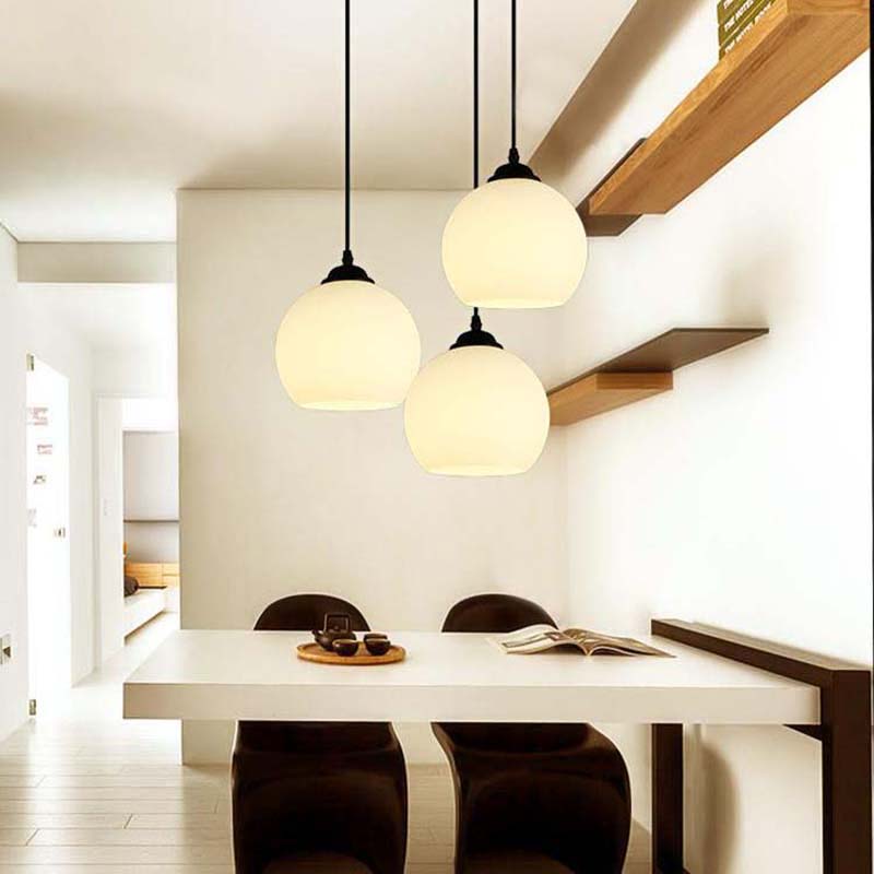 Black Orb Pendant Ceiling Light Farmhouse White Glass 1 Light Dining Room Hanging Lamp White Clearhalo 'Ceiling Lights' 'Glass shade' 'Glass' 'Industrial Pendants' 'Industrial' 'Middle Century Pendants' 'Pendant Lights' 'Pendants' 'Tiffany' Lighting' 143404