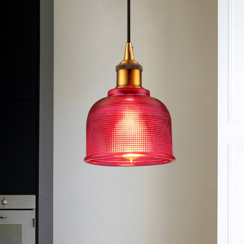 Traditional Stylish Hanging Lamp Cup Shade 1 Head Grid Glass Pendant Light for Living Room Cafe Rose Red Clearhalo 'Ceiling Lights' 'Glass shade' 'Glass' 'Modern Pendants' 'Modern' 'Pendant Lights' 'Pendants' Lighting' 1434527