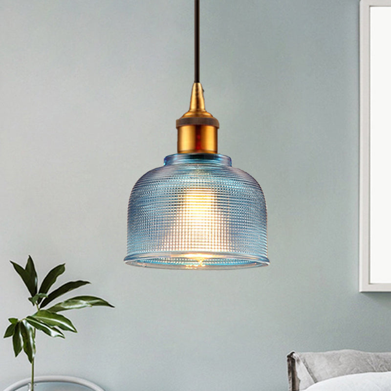 Traditional Stylish Hanging Lamp Cup Shade 1 Head Grid Glass Pendant Light for Living Room Cafe Blue Clearhalo 'Ceiling Lights' 'Glass shade' 'Glass' 'Modern Pendants' 'Modern' 'Pendant Lights' 'Pendants' Lighting' 1434532