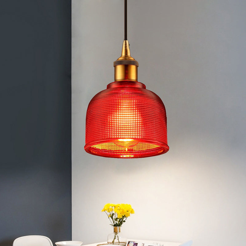 Traditional Stylish Hanging Lamp Cup Shade 1 Head Grid Glass Pendant Light for Living Room Cafe Red Clearhalo 'Ceiling Lights' 'Glass shade' 'Glass' 'Modern Pendants' 'Modern' 'Pendant Lights' 'Pendants' Lighting' 1434535