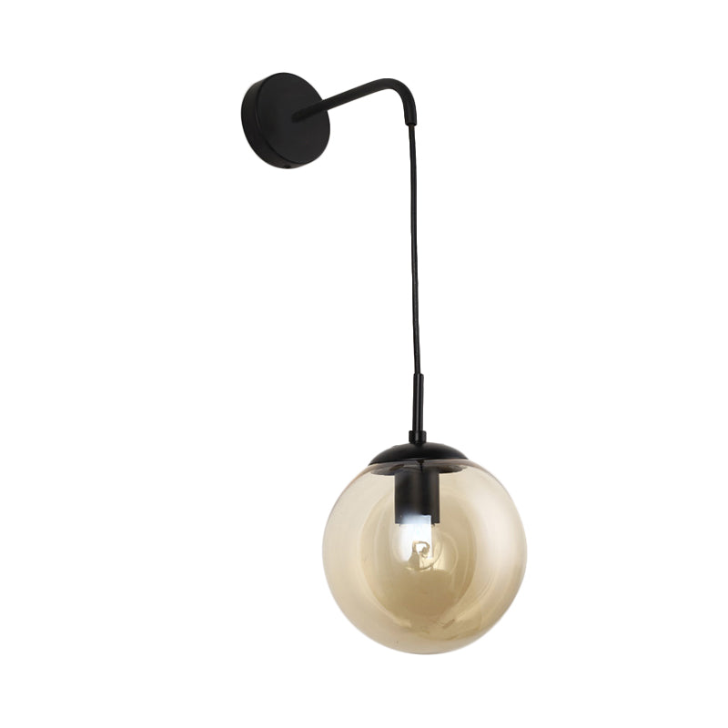 1 Light Globe Sconce Light Fixture Industrial Amber Glass Wall Lamp in Black/Brass for Living Room Clearhalo 'Art deco wall lights' 'Cast Iron' 'Glass' 'Industrial wall lights' 'Industrial' 'Middle century wall lights' 'Modern' 'Rustic wall lights' 'Tiffany' 'Traditional wall lights' 'Wall Lamps & Sconces' 'Wall Lights' Lighting' 143484