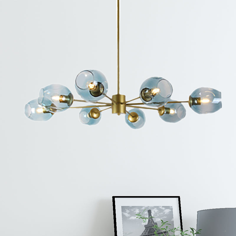 Gold Branch Chandelier Lighting Post Modern 6/8 Lights Light Blue/Clear/Amber Glass Ceiling Suspension Lamp 8 Light Blue Clearhalo 'Ceiling Lights' 'Chandeliers' 'Clear' 'Glass shade' 'Glass' 'Industrial' 'Modern Chandeliers' 'Modern' 'Tiffany' 'Traditional Chandeliers' Lighting' 1435067