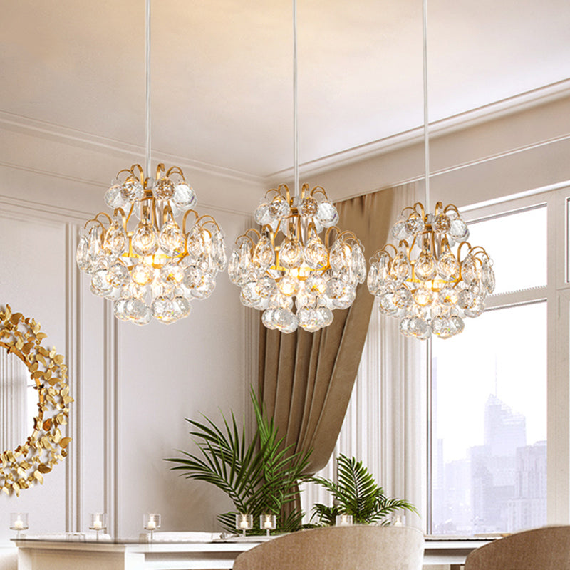 Round/Linear Canopy Dinning Hall Multi Ceiling Lamp Modern Metal 3 Bulbs Black/Gold Hanging Pendant with Clear Crystal Balls Gold Linear Clearhalo 'Ceiling Lights' 'Modern Pendants' 'Modern' 'Pendant Lights' 'Pendants' Lighting' 1435191