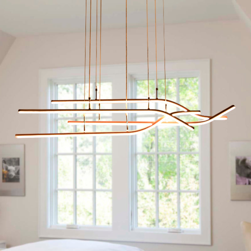 White/Brown Linear Chandelier Light Simplicity LED Acrylic Suspension Pendant in Warm/White Light Brown Clearhalo 'Ceiling Lights' 'Chandeliers' 'Modern Chandeliers' 'Modern' Lighting' 143613