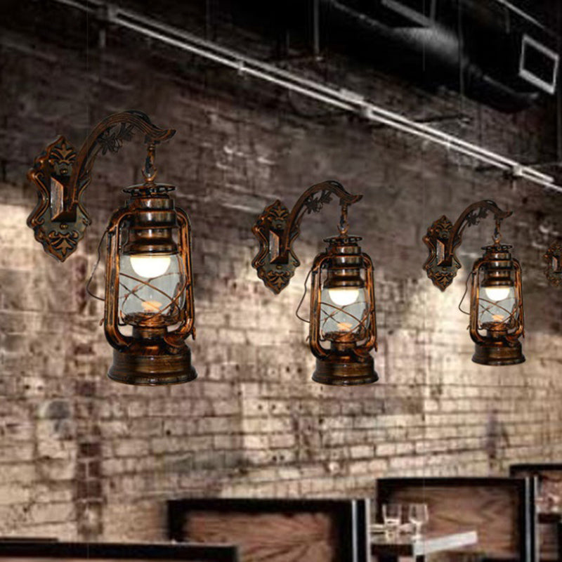 Antique Bronze Kerosene Wall Lighting Industrial Clear Glass 1 Light Living Room Sconce Light Fixture, 13