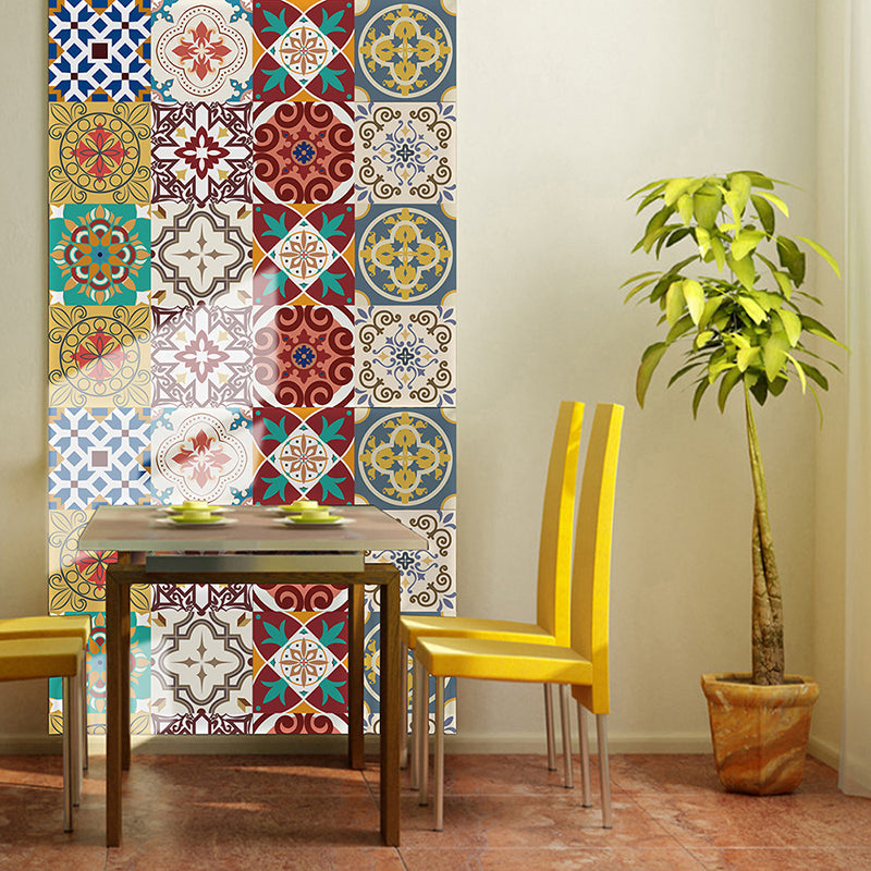 Boho Mandala Peel off Wallpapers Red-Yellow-Blue Dining Room Wall Art, 8.6-sq ft Red-Yellow-Blue Clearhalo 'Wall Decor' 'Wallpaper' 1440080