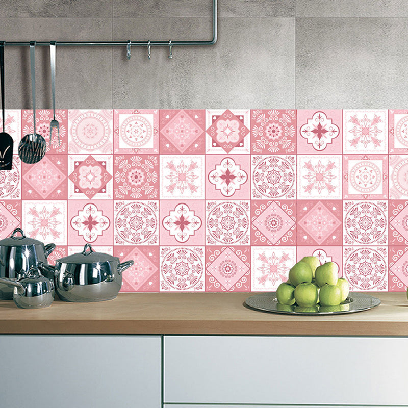 Pink Tiles Wallpaper Panels Geometric Bohemia Peel and Paste Wall Decor for Home Clearhalo 'Wall Decor' 'Wallpaper' 1440088