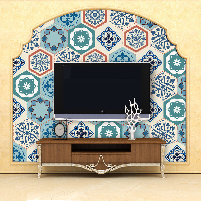 Aqua Bohemian Stick Wallpaper Panel 5.9-sq ft Flower Print Wall Art for Living Room Clearhalo 'Wall Decor' 'Wallpaper' 1440091