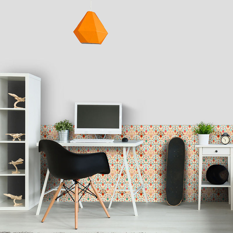 Orange-Blue Semicircle Wallpaper Panel Easy Peel off Bohemian Kitchen Wall Covering Clearhalo 'Wall Decor' 'Wallpaper' 1440101