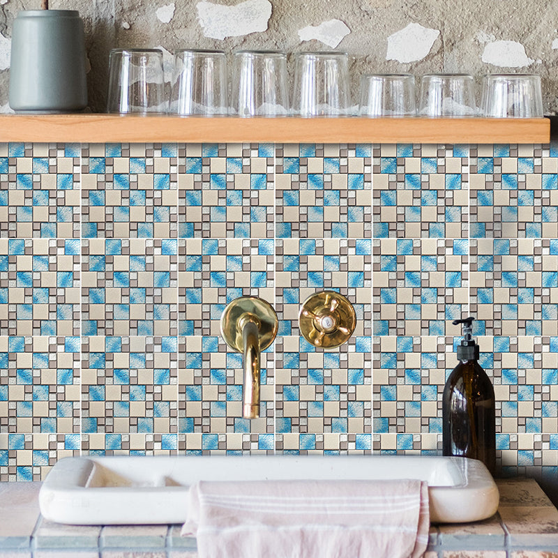 Blue-Brown Boho Peel Wallpaper Panel 6.1-sq ft Mosaics Tiles Wall Art for Kitchen (25 Pcs) Blue-Brown Clearhalo 'Wall Decor' 'Wallpaper' 1440119